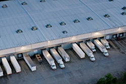 Trailers at warehouse from above