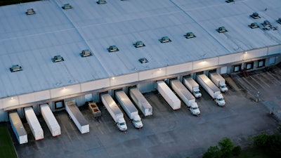 Trailers at warehouse from above