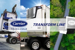 A photo of several refrigeration units and the Carrier Transicold Transform Line logo