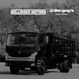 A Bollinger B4 truck with the Bollinger Motors and Bergey's Truck Centers logos.