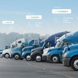 A line of trucks showing Geotab's emissions solution