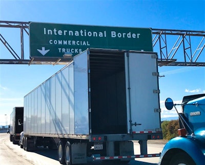 Truck waiting to cross into United States