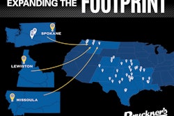 A map showing the new locations acquired by Bruckner's in its deal with TEI.