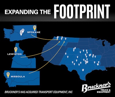 A map showing the new locations acquired by Bruckner's in its deal with TEI.