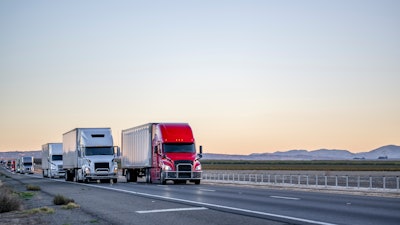 Trucks coming into view from the left