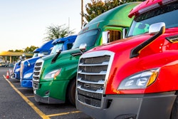 Multi colored row of tractors
