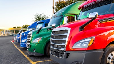 Multi colored row of tractors