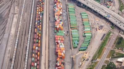 Overhead shot of Chicago railyard