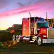 Kenworth W900L in the mountains at dusk