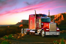 Kenworth W900L in the mountains at dusk