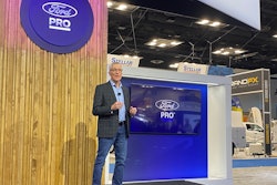 Ford Pro Integrated Services Chief Revenue Officer Dave Prusinski speaks during a press conference Tuesday at the Work Truck Show in Indianapolis.