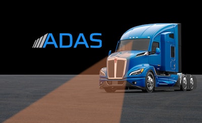 A Kenworth truck with a forward-looking camera that supports ADAS