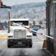 A truck waits at a border crossing