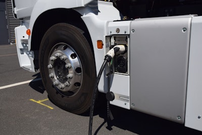 Battery Electric Class 8 Truck Charging At Depot