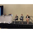 From left: Wendy Sorquist, Blaine Brothers; Tim Shaw, Potter Webster; Brad Watkins, Local and Qualified; Kevin O'Sullivan, ProKeep; and Julie Shaw, Pin-up Marketing; participate in a panel discussion on online marketing during the HDA Truck Pride Annual Meeting in National Harbor, Md.