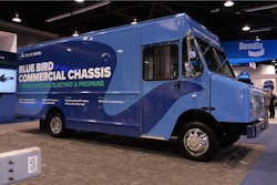 Blue Bird's all-new step van (above) features a 140 kWh lithium-ion battery enabling a vehicle range of up to 130 miles on a single charge, making it ideal for last-mile deliveries.