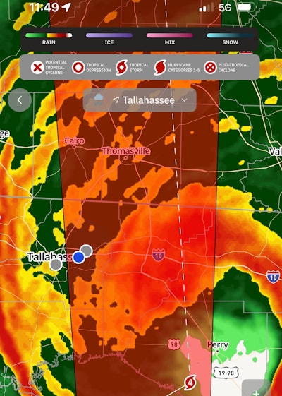 A screen shot of the eye of Category 4 Hurricane Helene approaching the Florida coast.