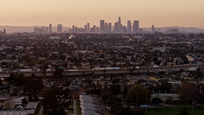 Los Angeles Distance View With Trucks