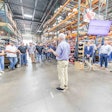 Representative Tom Emmer (R-Minn.) speaks to the workforce at Blaine Brothers' facility in Blaine, Minn.