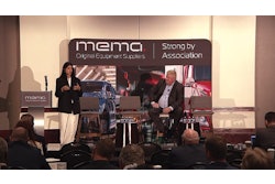 Maryam Khan Meurer, founder and CEO at Axle Mobility, and Bill Currence, founder and managing partner at Cornerstone Consulting, speaking on artificial intelligence at MEMA's Commercial Vehicle Outlook Conference Tuesday in Pontiac, Mich.