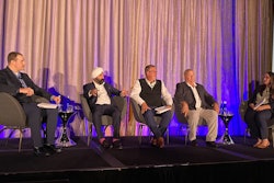 From left: Mike Hockett, executive editor at MDM; Harjeev Khanduja, Automann; Bobby Rutherford, Freedom Truck & Trailer; Edward Neeley, Truck Supply Company; and Vesna Brajkovic, senior editor at MDM, participate in an operations panel discussion Tuesday at the CVSN Summit in Washington, D.C.