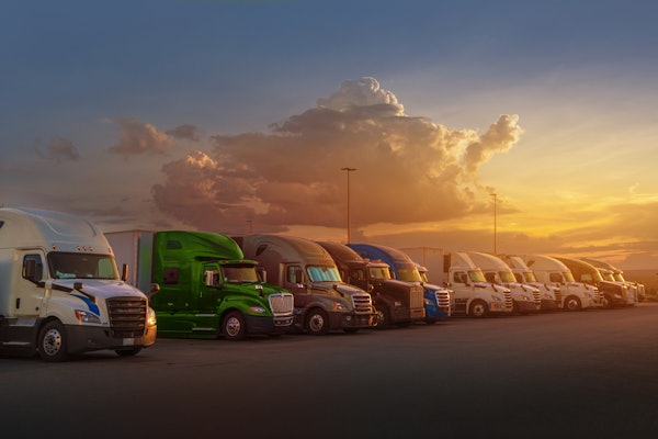 Line Of Trucks At Dusk