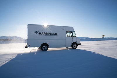 Harbinger's electrified medium-duty step van performing cold weather testing in New Zealand.