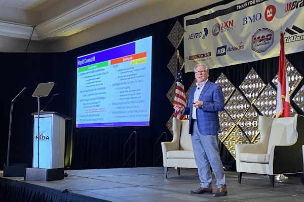 ACT Research President and Senior Analyst Ken Vieth speaks on the U.S. economy and trucking conditions during the NTDA Convention Wednesday in Tucson, Ariz.