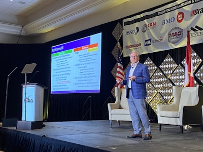 ACT Research President and Senior Analyst Ken Vieth speaks on the U.S. economy and trucking conditions during the NTDA Convention Wednesday in Tucson, Ariz.