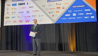 VIPAR Heavy Duty Chairman Bill Nolan of PBS Truck Parts gives his opening address during the 2025 IMPACT Conference opening general session Monday in Orlando, Fla.