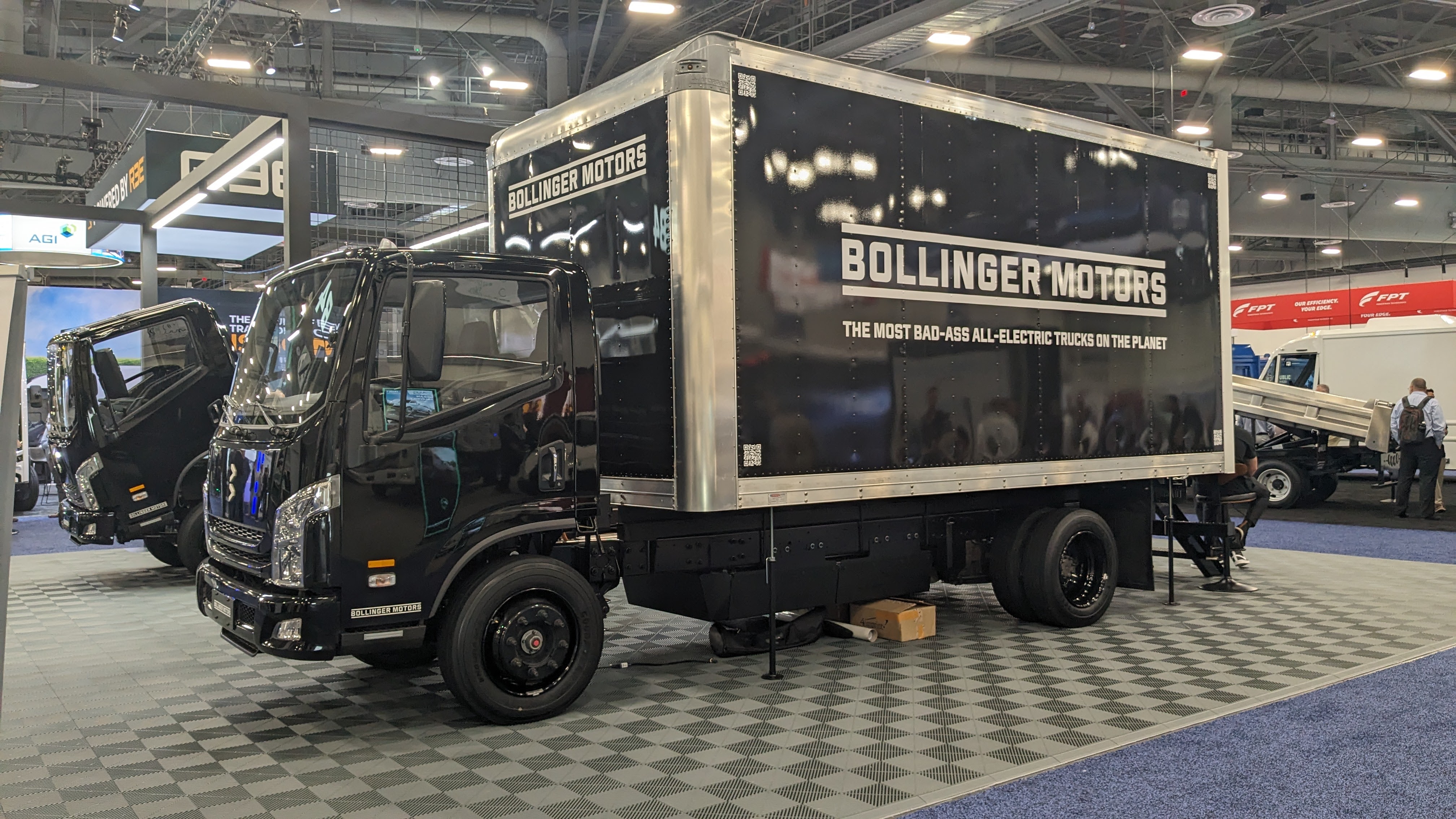 Bollinger Motors' battery-electric B4 chassis cab on display at the 2025 Advanced Clean Technology Expo.