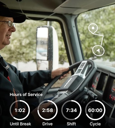 Samsara's new Commercial Navigation feature includes an hours of service (HOS) overlay.