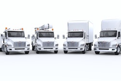 Peterbilt's new medium-duty EV lineup, from left: 536EV, 537EV and 548EV.