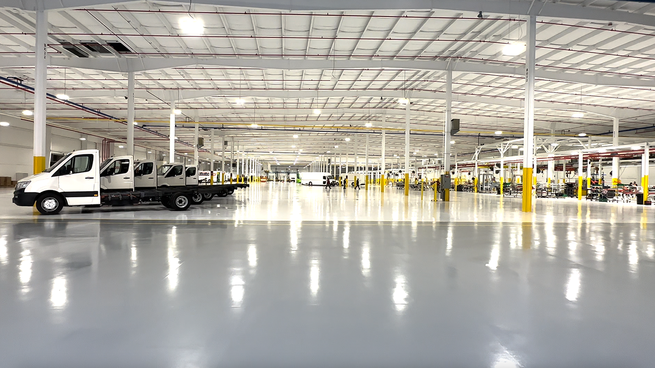 The inside of Workhorse Group's medium-duty battery-electric assembly building.