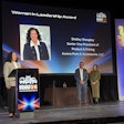 Shelley Sheagley, senior vice president of product and pricing Aurora Parts & Accessories, accepts the Women in Leadership Award at Heavy Duty Aftermarket Week 2026.