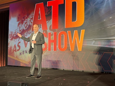 David Carson with Daimler Truck North America speaks during the opening general session at the 2026 American Truck Dealers (ATD) Show Tuesday in Las Vegas.