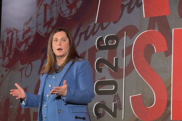 ATD President Jacqueline Gelb speaks about the organization's priorities in the upcoming year during a general session at the 2026 ATD Show Wednesday in Las Vegas.