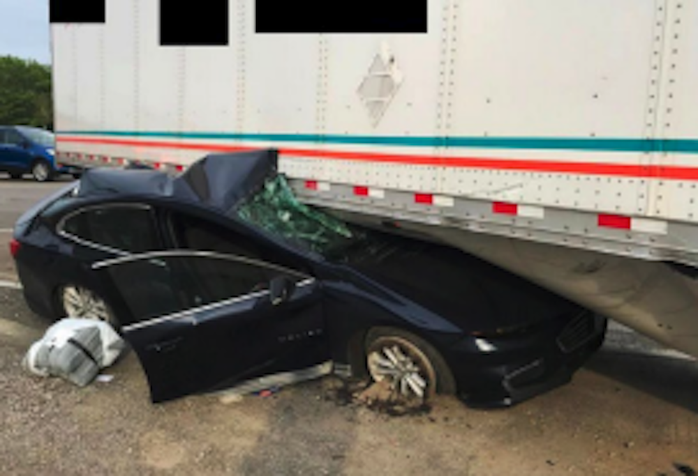 An example of a side underride crash from the National Highway Traffic Safety Administration (NHTSA) safety materials.