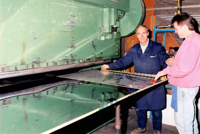 Dieter’s founder Dieter Hohendorn (left) and his son, Peter, examine a stainless steel part at the company’s former facility in Waterloo, Ontario. Dieter’s later moved into its current 60,000 sq.-ft., facility in Cambridge, Ontario, in 2011.