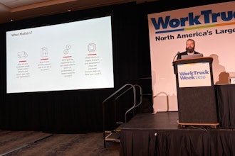 Kris Ptasznik, Cummins’ Engine Business powertrain TCO and consultancy leader, speaks about engine spec’ing during Work Truck Week 2026 Tuesday in Indianapolis.