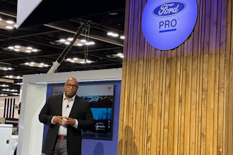 Kevin Dunbar, general manager at Ford Pro Intelligence, speaks Tuesday during a press conference at Work Truck Week 2026 in Indianapolis.