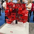 Cummins new X10 engine and a model of its Twin Module Aftertreatment system are displayed at Work Truck Week 2026 Wednesday in Indianapolis.
