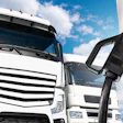A rendering of a commercial semi-truck connected to a charging cable.