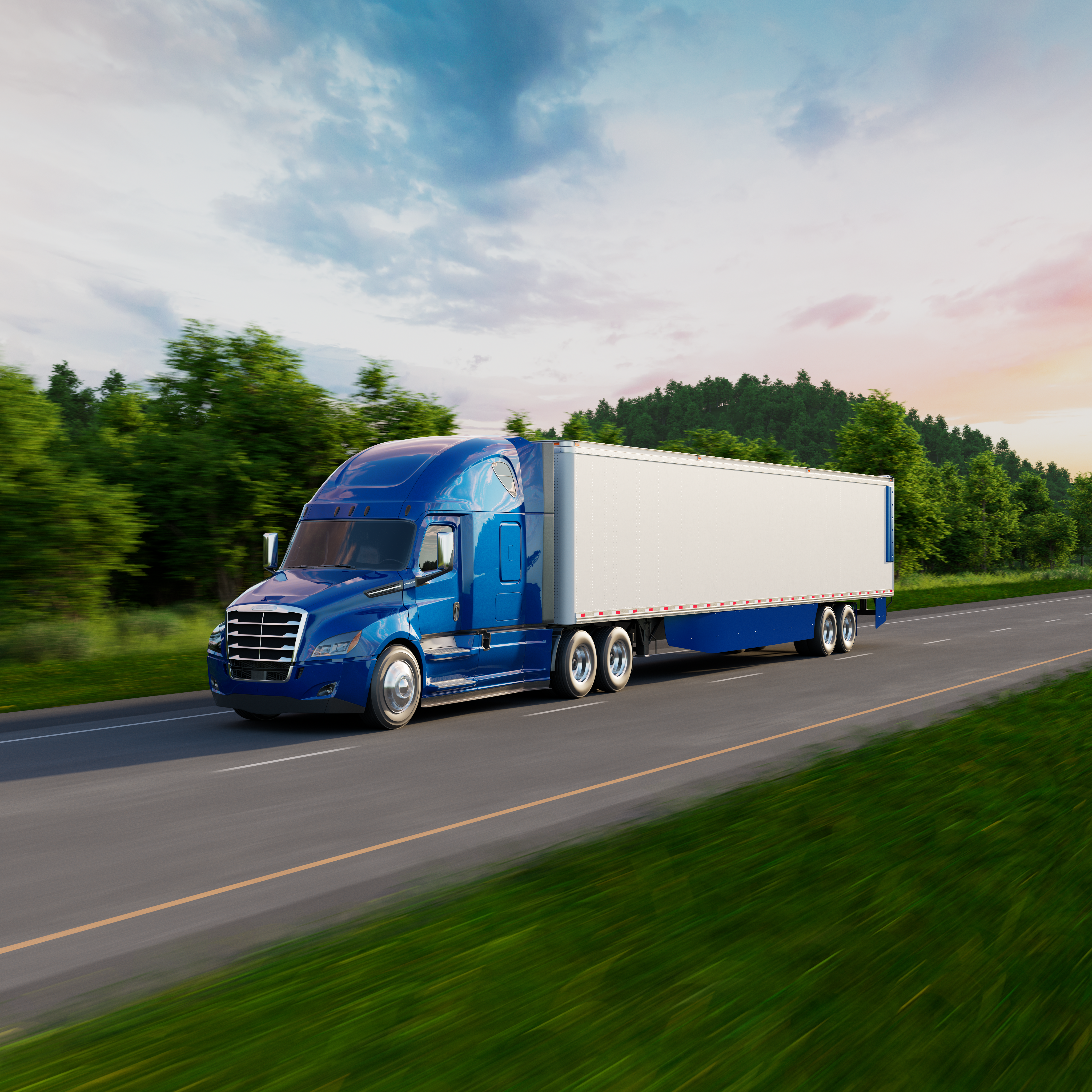 Blue Truck On Highway