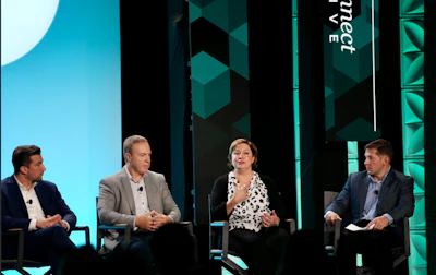 One of the sessions was a Heavy Truck State of the Industry report with, from left, David Bell, president of ATD; Peter O'Hagan, president of Nova Enterprises Limited; Lynda Kohler, CFO, Utility Trailers of Texas; and Justin Falk, CDK vice president of market intelligence.