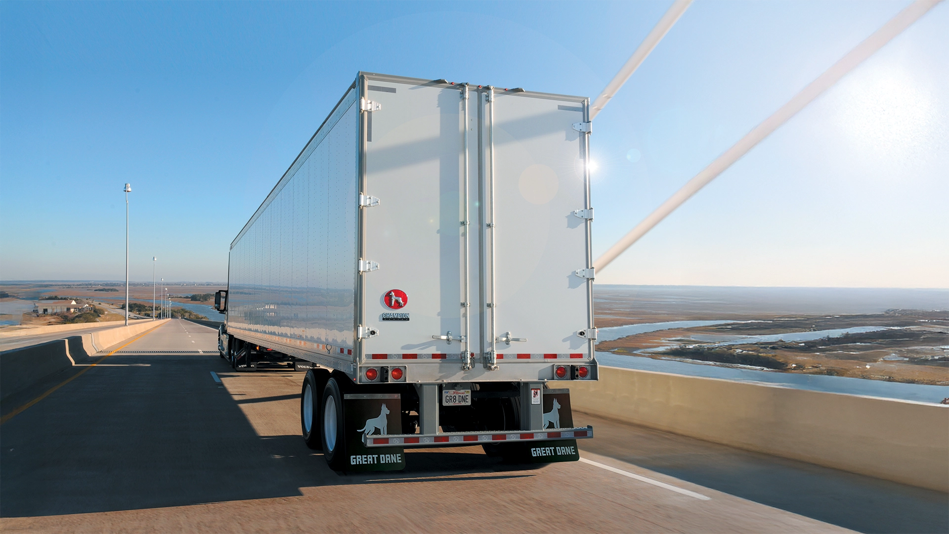Great Dane Champion Dry Van Crossing Bridge