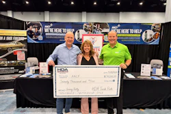 Left to Right: Jon Owens, president, AACF Board of Trustees; Tina Hubbard, president and CEO, HDA Truck Pride; John Kairys, executive director, AACF, at the conclusion of the HDA Truck Pride Giving Rally Cornhole Tournament last week in San Diego.