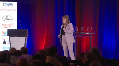 HDA Truck Pride President and CEO Tina Hubbard speaks during the general session at the group's 2026 Annual Meeting last week in San Diego.