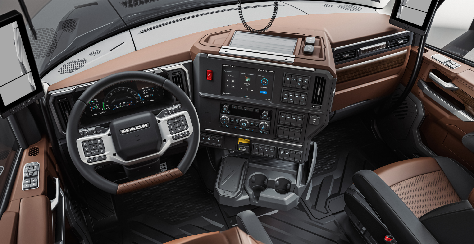 Mack Trucks says the interior of the all-new Granite vocational truck is designed for driver comfort and productivity.