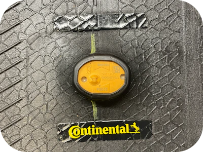 Continental says its sensor pocket becomes a permanent component of the tire during the curing process and can easily fit Continental’s tire mounted sensor.